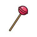 Image of pink lollipop, pop art, comics style. Vector illustration isolated on white background.