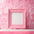 Pink Framed White Canvas on Pink and White Wall with Relief Patterns