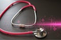 Image of pink stethoscope and heartbeat pulse. medical and healthcare diagnostic concept. Breast cancer awareness, Obstetrician-