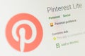 Pinterest Lite App Icon. Selective focus.