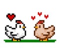 Image of a Pixel chicken in love. Pixel art vector illustration