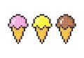 Image of pixel ice cream cone set. Royalty Free Stock Photo