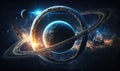 an image of a planet with rings in the sky and stars in the background Royalty Free Stock Photo