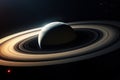 Image of a planet with rings in space. Planet Saturn. Generated by artificial intelligence Royalty Free Stock Photo