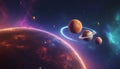 an image of planets and planets in space solar system surrounded by colorful misty cloud Royalty Free Stock Photo