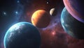 an image of planets in space solar system with stars, and red milkyway