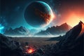 Image of planets, stars and outer space and sky, created using generative ai technology Royalty Free Stock Photo