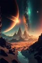 Image of planets, stars and outer space and sky, created using generative ai technology Royalty Free Stock Photo