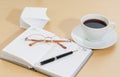 Image of planner , coffee cup pen and glasses Royalty Free Stock Photo