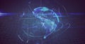 Image of plexus network forming a globe and light trails against blue background