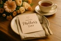 A Mother\'s Day card is elegantly placed on a white plate Royalty Free Stock Photo