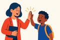 Cartoon teacher and student high five. back-to-school positive illustration Royalty Free Stock Photo