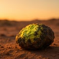 Uranium ore rock. radioactive mineral specimen in desert environment at sunset Royalty Free Stock Photo