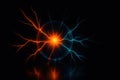 Glowing plasma sphere discharge. orange and blue lightning effect in a glass orb Royalty Free Stock Photo