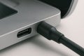 Laptop Charging Cable. USB-C Power Connection Detail Royalty Free Stock Photo