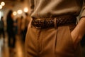Close-Up Of Brown Woven Leather Belt On Pants Royalty Free Stock Photo