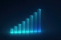 3D Bar Chart. Neon Blue Columns. Business Data Visualization Royalty Free Stock Photo