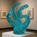 Blue Glass Abstract Flame Sculpture. Modern Curved Transparent Art Form Royalty Free Stock Photo