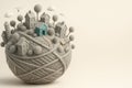 Knitted Village Sphere. Gray Yarn Houses And Trees Minimal Concept Royalty Free Stock Photo
