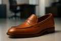Brown Leather Penny Loafer. Classic Formal Office Footwear Royalty Free Stock Photo