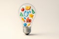 Education Creativity Ideas. School Items Inside Lightbulb Representing Learning And Knowledge Royalty Free Stock Photo