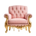 AI generated image of a luxurious pink armchair with golden melting-style legs Royalty Free Stock Photo