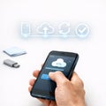 Cloud Data Upload and Synchronization on Mobile Device Royalty Free Stock Photo