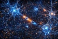 Neural synapse connection with glowing signal, futuristic brain neurons network, artificial intelligence communication Royalty Free Stock Photo
