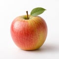 Single red and yellow apple with green leaf on white background Royalty Free Stock Photo