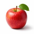 Red and yellow apple with green leaf on white background Royalty Free Stock Photo