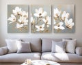 The flowers have gold highlights in the style of light gray and light goldd rawing.