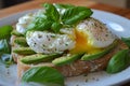image of poached egg avocado toast featuring fresh basil Royalty Free Stock Photo