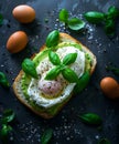 image of poached egg avocado toast with fresh basil Royalty Free Stock Photo