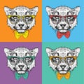 Image Portrait cheetah in the cravat and with glasses. Pop art style vector