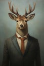 Image of portrait of a deer businessman wearing a suit. Animals. Illustration, Generative AI