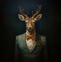 Image of portrait of a deer businessman wearing tie a bow. Animals. Illustration, Generative AI