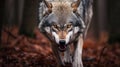 image Portrait of a Grey wolf angry in the forest. AI Generative Royalty Free Stock Photo