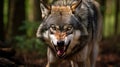 image Portrait of a Grey wolf angry in the forest. AI Generative Royalty Free Stock Photo