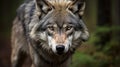 image Portrait of a Grey wolf angry in the forest. AI Generative Royalty Free Stock Photo