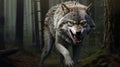 image Portrait of a Grey wolf angry in the forest. AI Generative Royalty Free Stock Photo