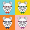 Image Portrait of panda in the cravat and with glasses. Pop art style vector illustration.