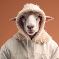 Image of portrait of a sheep hip hop outfit costume, Fashion. Illustration, Generative AI Royalty Free Stock Photo