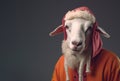 Image of portrait of a sheep hip hop outfit costume, Fashion. Illustration, Generative AI Royalty Free Stock Photo