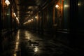 An image portraying an ornate, dimly lit corridor, alluding to the secretive and labyrinthine nature in noir films settings.