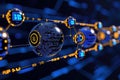 Abstract Big Data Visualization: Information Analytics with Streams of Ball Arrays, Binary Code Filtering, Machine Algor Royalty Free Stock Photo