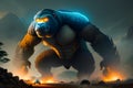 giant gorilla emerging with glowing eyes generated by ai