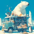 Fantasy Ice Cream Van with Polar Bear and Friends
