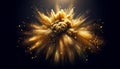 This image portrays a dramatic golden explosion with sparkling particles and a dynamic burst.