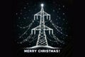 Electricity transmission line pylon in lights like a Christmas tree, Christmas greetings to power engineers