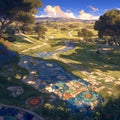 Colorful Mosaic Pathway in a Meadow Golf Course